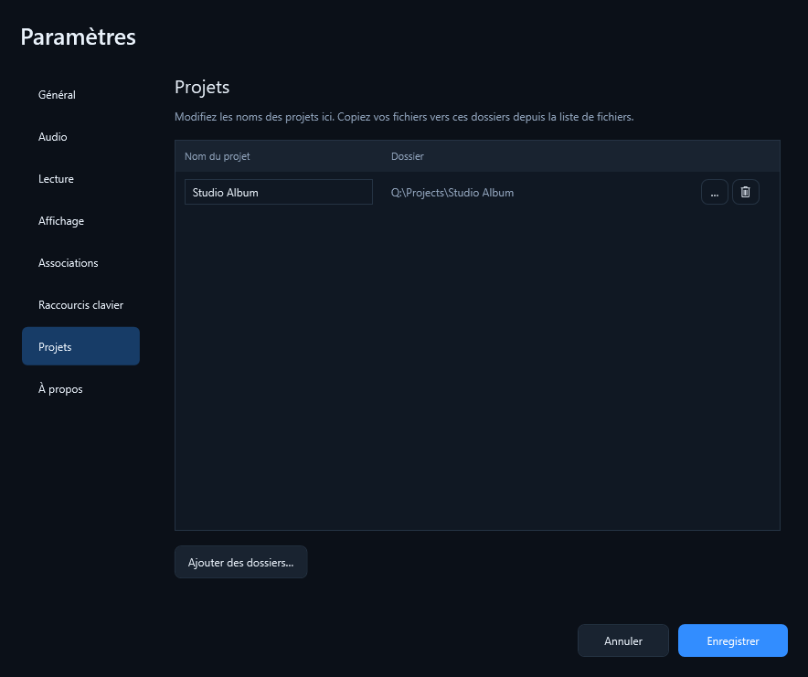 Visual Player: project folder settings with anonymous paths.
